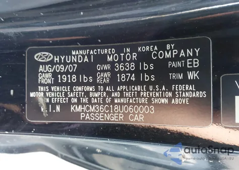 2008 Hyundai Accent Gs z USA, uszkodzony, nr VIN KMHCM36C18U060003